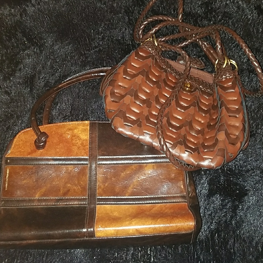 2 Brown Leather Small Vintage Bags